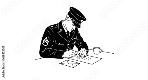 soldier writing letter, military man, army, pen and paper, serious, emotional, military service