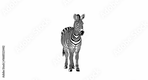 striped zebra, elegant equine, african wildlife, black and white illustration, wild animal