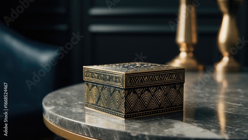 Wallpaper Mural Ornate navy blue box sits on a marble tabletop in a dark room Torontodigital.ca