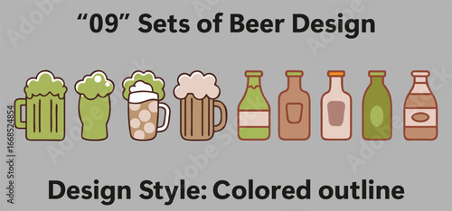 Beer Colored Outline, Bright Pub Drinks