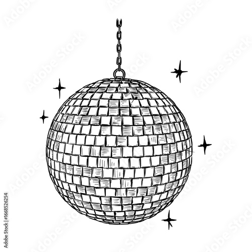 disco ball vector line art hand drawn illustration