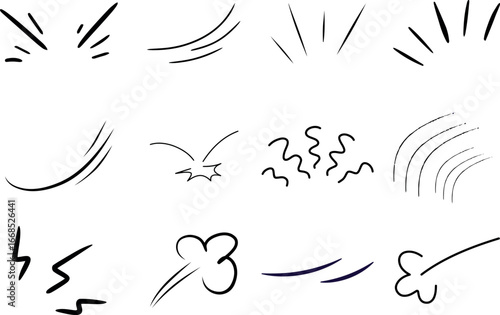 Collection of dynamic brush stroke effects and action lines for visual storytelling vector