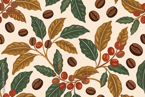 Depicting Seamless Bold Wallpaper With Coffee Beans Elegant High-Quality Stock Image