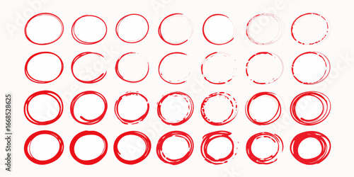 Collection of red hand drawn circle highlighter frames for emphasis and design