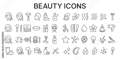 collection of line-drawn beauty icons, labeled "BEAUTY ICONS" at the top.