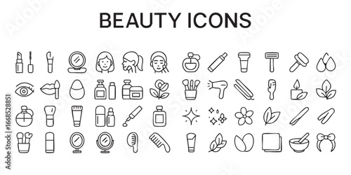 a set of contour vector icons dedicated to the theme of beauty.