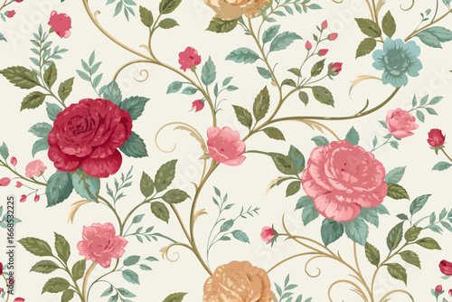 Showcasing Seamless Vintage Floral Wallpaper With Bold Roses Crisp Premium Digital Asset