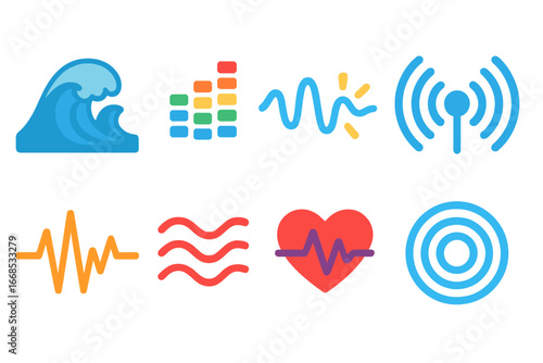 Children's Wave Illustrations. Flat vector mini-illustrations wave patterns in colors children's illustrations: ocean wave, sound