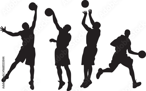Basketball player silhouette vector: shooting, dribbling, and jumping eps