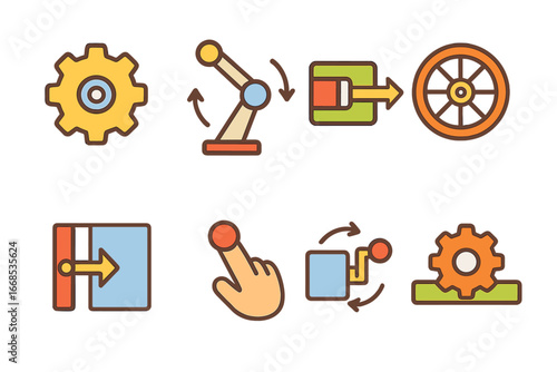 Colorful Mechanical Movements. Flat vector mini-illustrations mechanical movements in colors children's illustrations: rotating