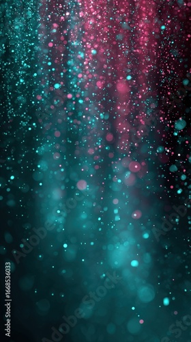 Magical Abstract Glittering Particle Background with Ethereal Pink and Blue Bokeh Lights Creating a Dreamlike Atmosphere for Festive Celebrations and Mystical Themes