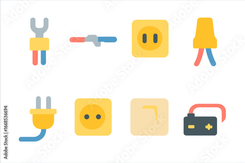 Colorful Wire Icons. Flat vector mini-illustrations wire connections in colors children's illustrations: wire terminal, solder