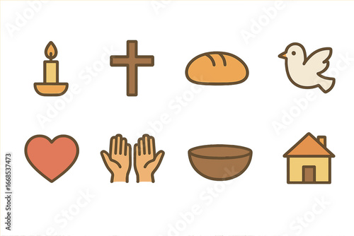 Educational and Humility Icons. Flat vector mini-illustrations Teacher guidance in colors children's illustrations: teacher at