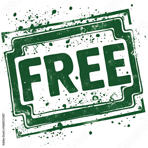 Promotional graphic featuring a distressed green 'FREE' stamp, perfect for emphasizing no-cost benefits and special offers in advertising and marketing