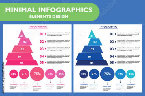A powerful infographic combining a layered pyramid and circular percentage charts. This unique vector is perfect for corporate reports, marketing analysis, and financial summaries.