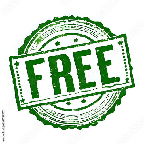 Green Grunge Rubber Stamp with the word FREE in white text, symbolizing something given without cost or charge