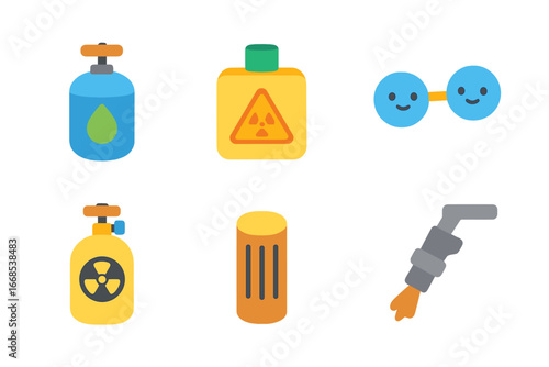 Fusion Fuel Icons. Flat vector mini-illustrations fusion fuel in colors children's illustrations: deuterium tank, tritium