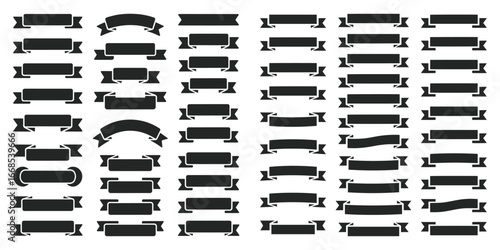 Black ribbon banners and labels, Collection of black ribbon banners, Set of black ribbon banners and labels, Ribbon banner set. Simple ribbons vector
