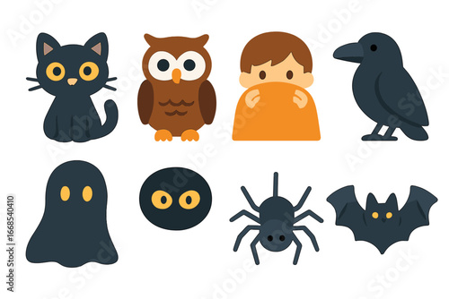 Wallpaper Mural Mystery Animal Icons. Flat vector mini-illustrations mystery animals in colors children's illustrations: black cat, owl, raven, Torontodigital.ca