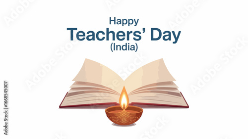 Happy Teachers’ Day with Open Book and Traditional Lamp Illustration
