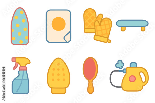 Children's Ironing Accessories. Flat vector mini-illustrations ironing accessories in colors children's illustrations: ironing