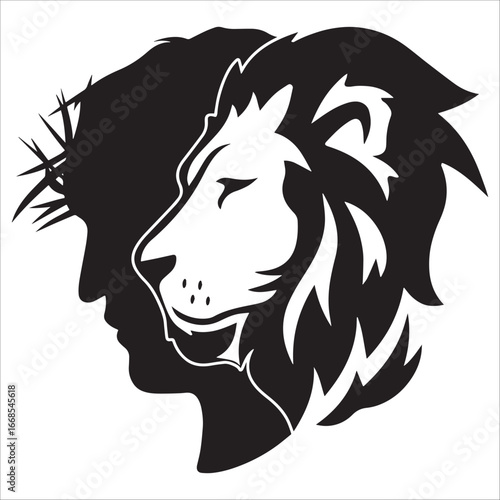 Lion And Jesus Christ Head Silhouette Icon