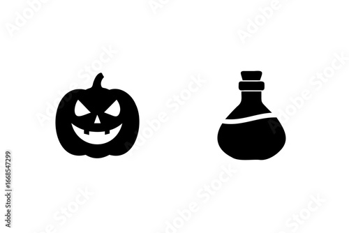 Spooky halloween icons jack-o-lantern and potion bottle for festive celebrations