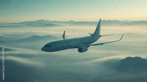 Wallpaper Mural Airplane above misty mountains Torontodigital.ca