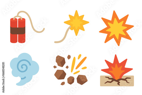 Colorful Dynamite Explosion. Flat vector mini-illustrations dynamite explosion in colors children's illustrations: dynamite sticks