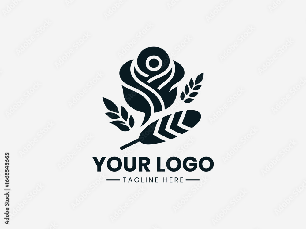 Obraz premium Elegant rose and wheat fusion with delicate petals and artisanal bakery elements vector logo