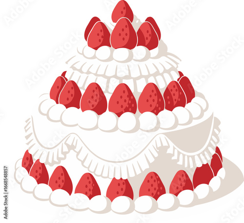 Gorgeous Two-Tier Strawberry Shortcake for Weddings and Birthdays, Illustration SVG with Transparent Background