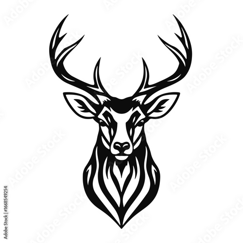 Wallpaper Mural Deer head silhouette with antlers in black and white line art, bold animal profile with strong forest vibe, deer head, deer silhouette, antler art, forest animal, wildlife illustration Torontodigital.ca