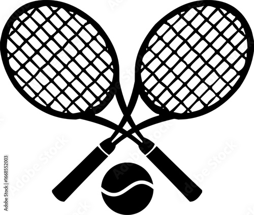 Crossed tennis rackets with ball silhouette vector for sports design and icons.