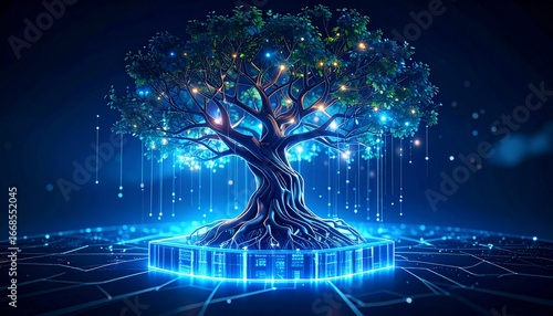 Digital tree blooms on geometric platform