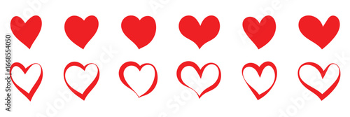 Heart icon, love icon, romance or valentine's day red heart. Heart vector icons. Artistic red heart love symbols isolated editable vector illustration. EPS 10