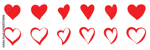Heart icon, love icon, romance or valentine's day red heart. Heart vector icons. Artistic red heart love symbols isolated editable vector illustration. EPS 10