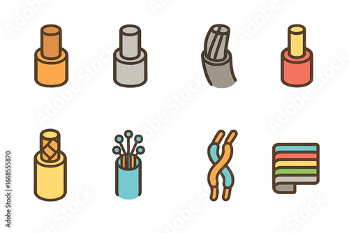 Wire Types Illustrations. Flat vector mini-illustrations wire types in colors children's illustrations: copper wire, aluminum wire