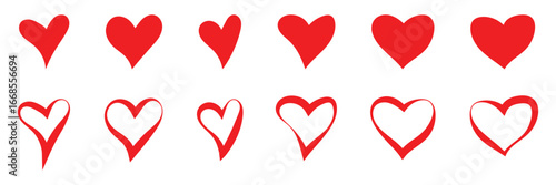 Heart icon, love icon, romance or valentine's day red heart. Heart vector icons. Artistic red heart love symbols isolated editable vector illustration. EPS 10