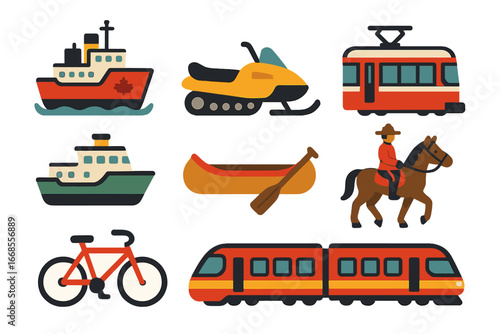 Canadian Transport Icons. Flat vector mini-illustrations Canadian transportation in colors children's illustrations: icebreaker