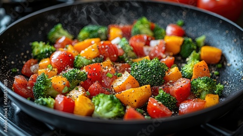 Roasted Vegetables in Pan with Broccoli, Tomatoes, and Squash