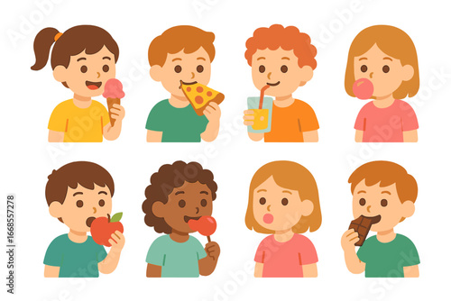 Child's Taste Palette. Flat vector mini-illustrations taste experiences in colors children's illustrations: tasting ice cream,