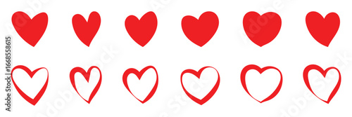 Heart icon, love icon, romance or valentine's day red heart. Heart vector icons. Artistic red heart love symbols isolated editable vector illustration. EPS 10