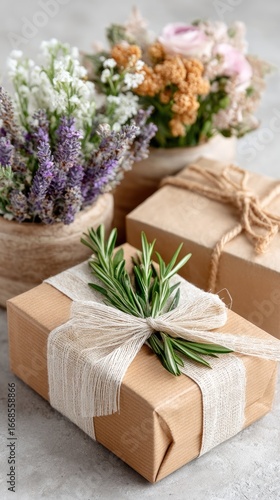 Rustic Gift Packaging with Lavender and Rosemary