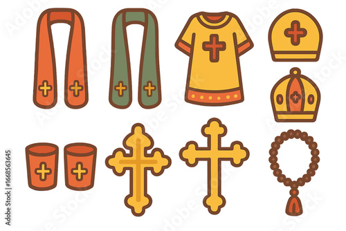 Colorful Religious Vestments. Flat vector mini-illustrations religious vestments in colors children's illustrations: epitrachelion