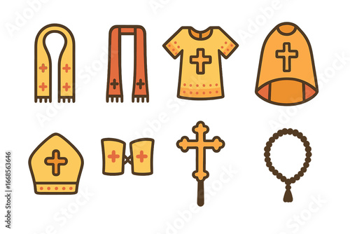 Colorful Religious Vestments. Flat vector mini-illustrations religious vestments in colors children's illustrations: epitrachelion
