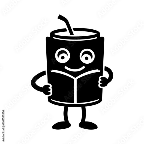 Cartoon drink beverage soda straw happy mascot fun character silhouette vector illustration