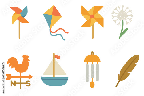 Colorful Wind Instruments Grid. Flat vector mini-illustrations wind instruments for kids in colors children's illustrations: