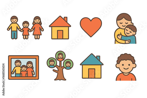 Family Connection Icons. Flat vector mini-illustrations family connection in colors children's illustrations: family holding hands