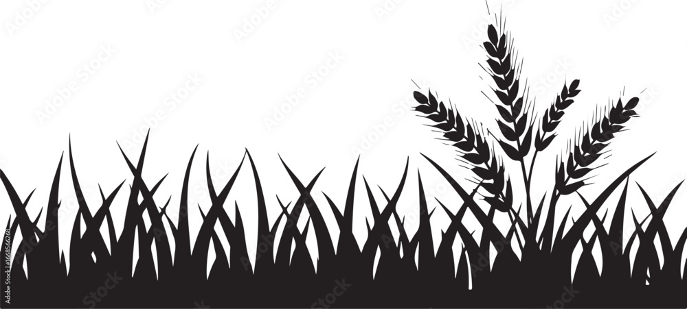Naklejka premium Wheat and Grass Silhouette Border Set for Farm and Nature Themes