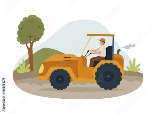 Yellow Tractor On Farm